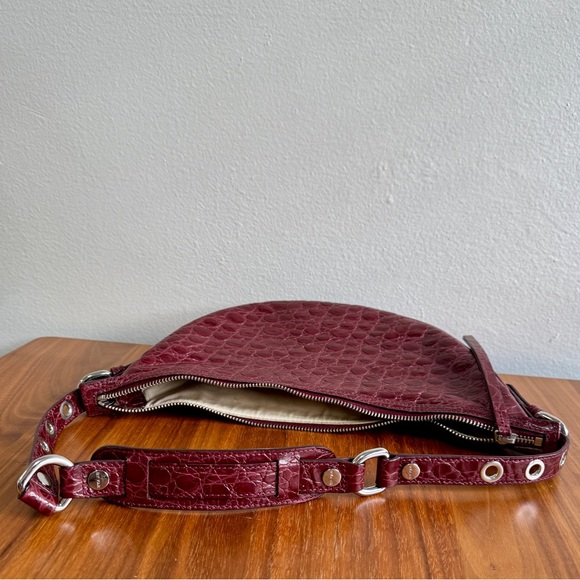 By Far Gib Shoulder Bag Wine Circular Croco Embossed Leather EUC - Picture 6 of 15